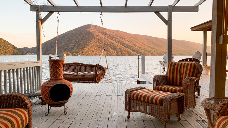 an outdoor, lakeside patio at Smith Mountain Lake