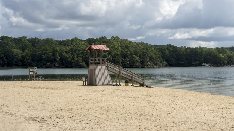 an empty beach at Smith Mountain Lake State Park