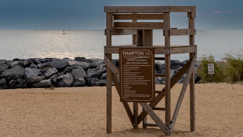 Lifeguard stand at Outlook Beach, Fort Monroe