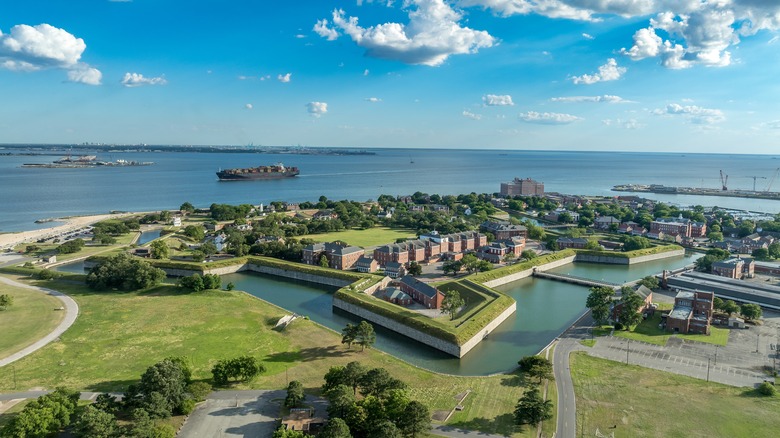 Aerial view of historic Fort Monroe