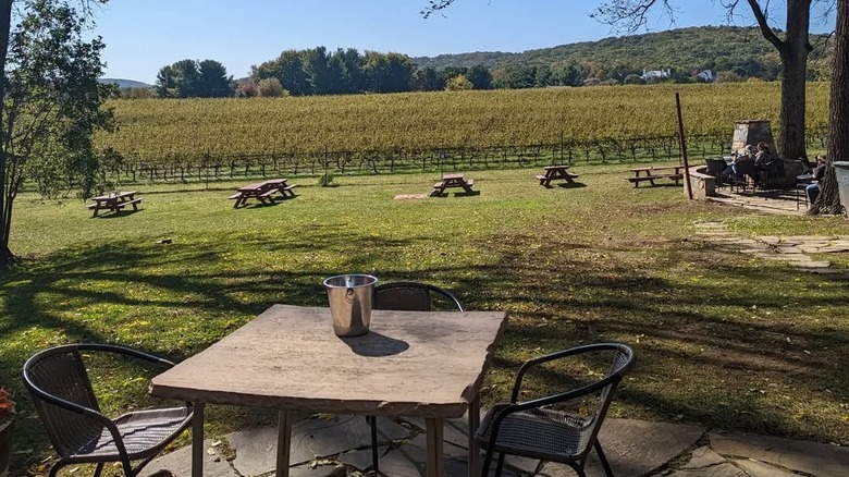 Picnic tables outside The Winery at La Grange