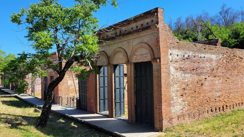 The mostly-standing ruins of brick buildings in Shasta