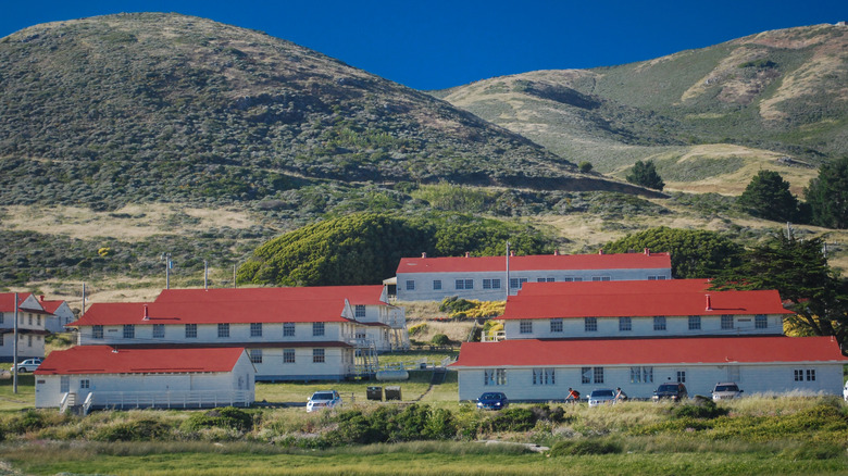 Wood-framed barracks built up a hillside at San Francisco's Fort Cronkhite.