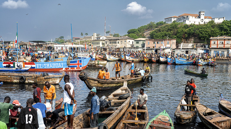 A fish market in Elmina on the coast of Ghana