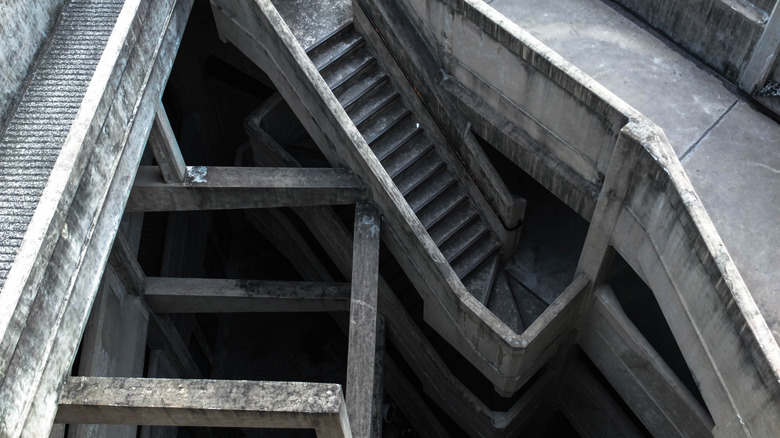 Black and white image of the walkways and corridors of 1933 Shanghai Slaughterhouse.