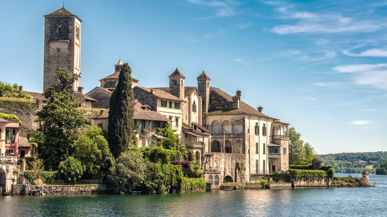 Old stone lakeside castle