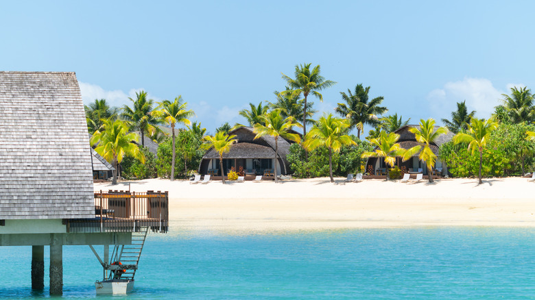 Viti Levu, Fiji-Beachside with typical Fijian architecture