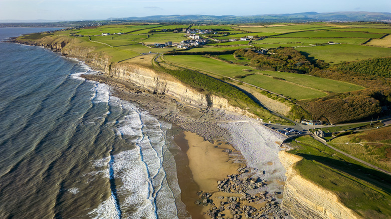 Aerial view of Dunraven Bay in the Vale of Glamorgan, Wales
