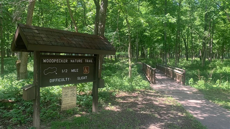 Woodpecker Natura Trail sign in Walnut Point State Park