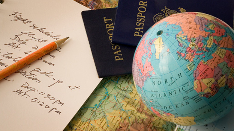 A travel itinerary with documents