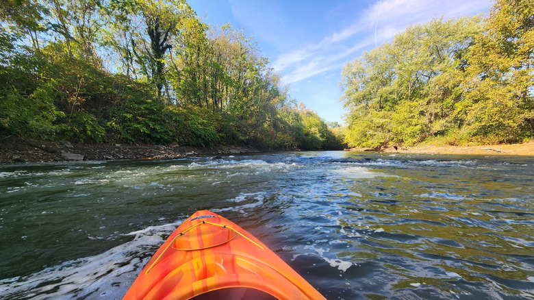Kayak in Mahoning River near Packard Park in Warren, Ohio