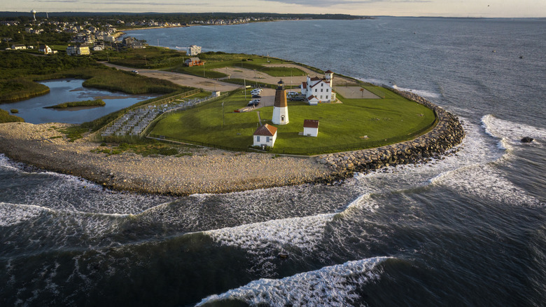 Aerial view of Point Judith lighthouse in Rhode Island