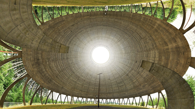 A view of a power plant cooling tower from within