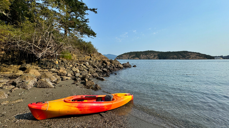 Kayak on pebble shore