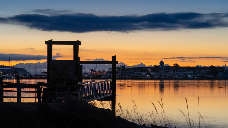 Sunset over Oak Harbor Washington from Flintstone Park on Whidbey Island