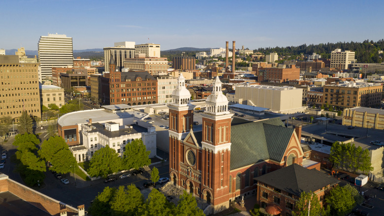 Buildings in Spokane from above