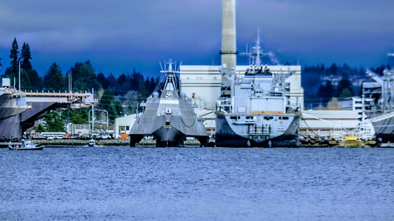 Various warships docked in Bremerton, Washington