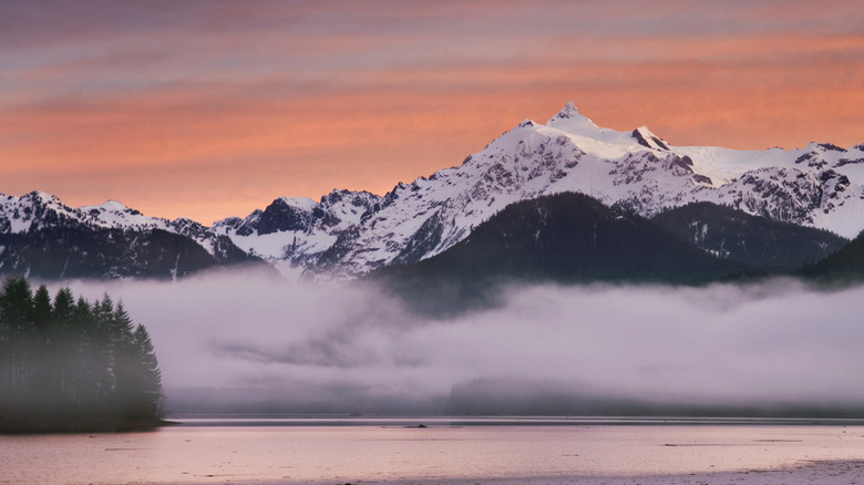 Pink sunrise over Baker Lake in the winter