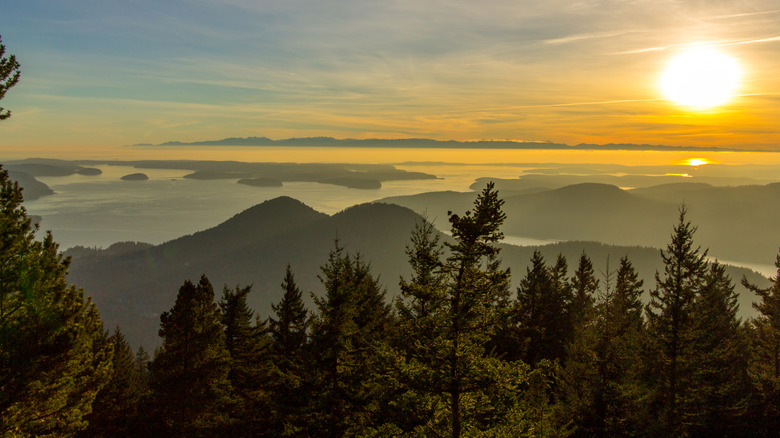 Sunset on Orcas Island seen from the top of Mount Constitution