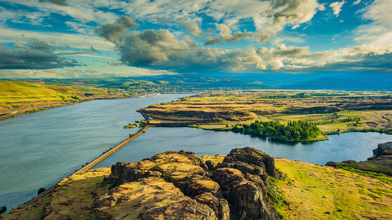 Aerial view of Columbia Hills State Historical Park on the Columbia River Gorge in Washington