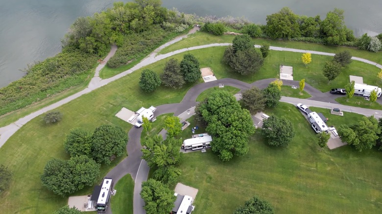 RVs parked at the Wenatchee Confluence State Park campground, Washington