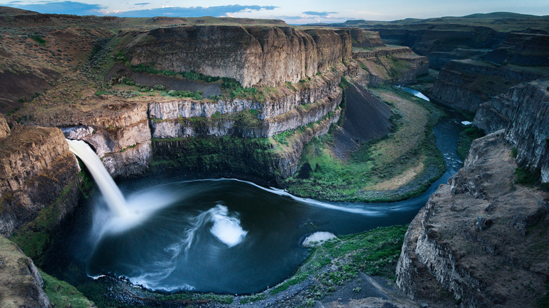 A waterfall, cliffs, and a winding river in Washington