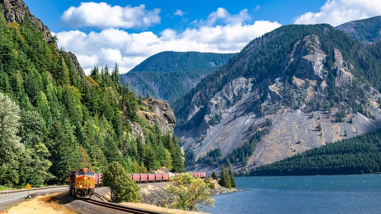Train along the Columbia River Gorge in Washington