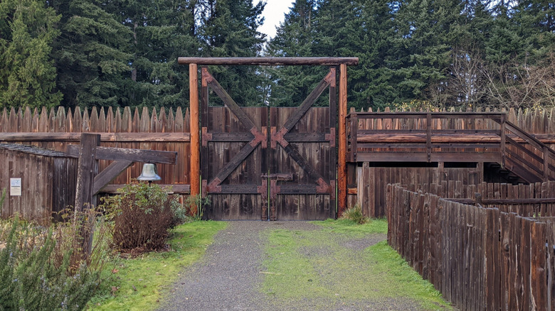 Wooden gate at the reconstructed Fort Nisqually in Washington