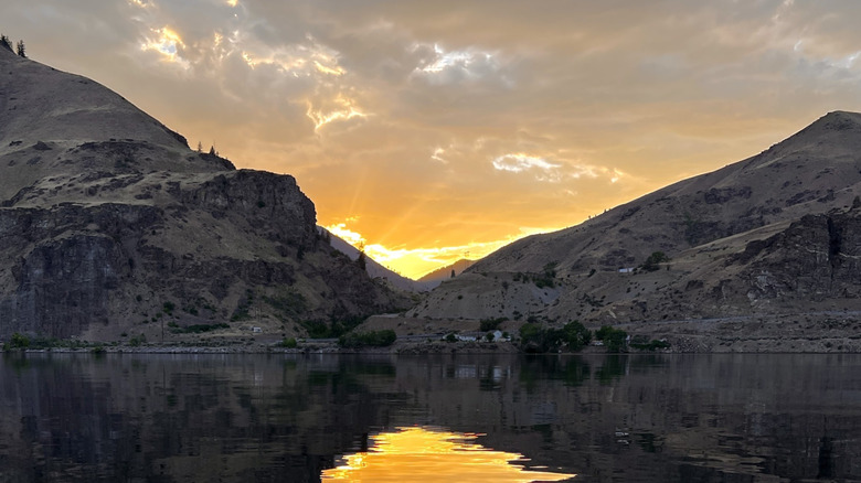 Sunset and mountain views on the lake at Conconully State Park, Washington