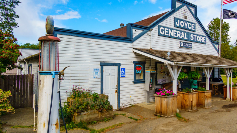 Joyce General Store hand-painted white and blue sign Joyce Washington