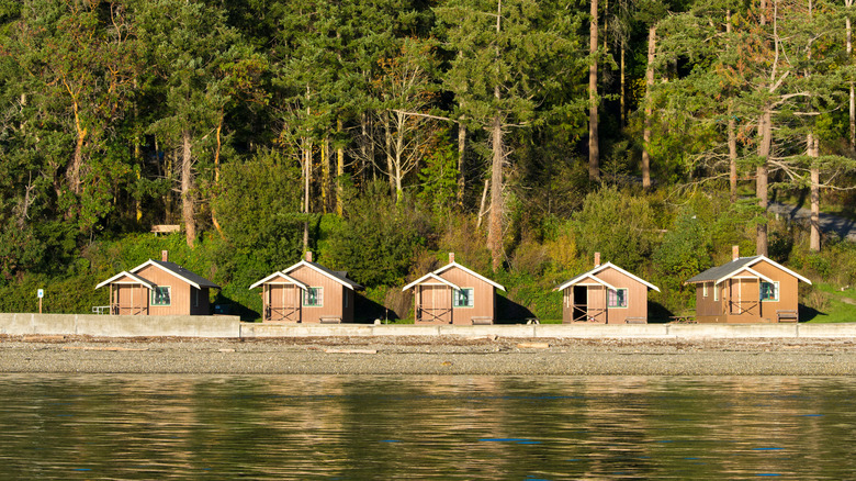 Cabins on the beach at Cama Beach State Park