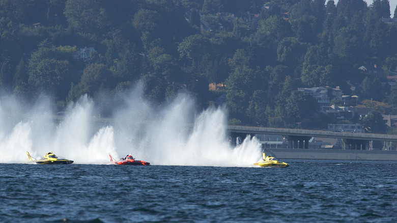 Boats racing on a river