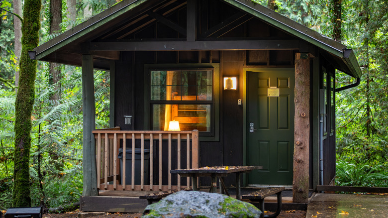 Camping cabin at Battle Ground Lake State Park in Washington State