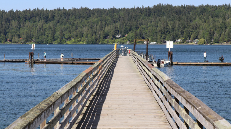 The fishing pier at Illahee State Park on a sunny day