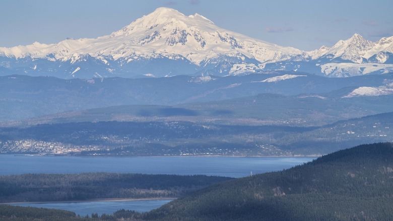 View of Mt Baker from Mount Constitution in Moran State Park