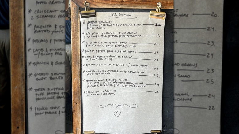 Handwritten menu at Tweets Cafe