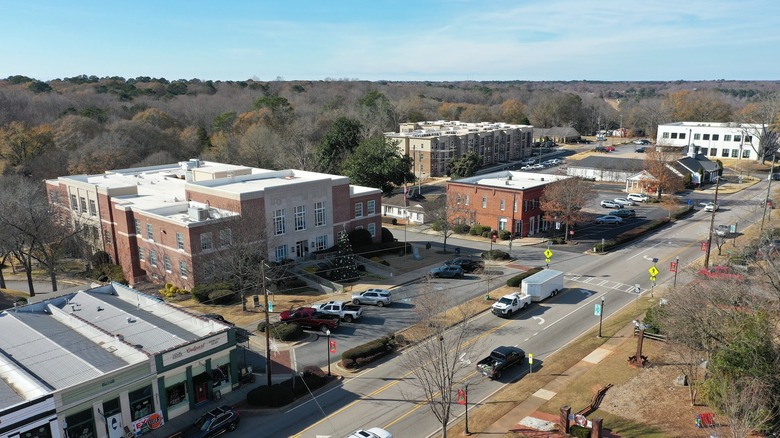 Aerial view of Oconee County Courthouse in Watkinsville, Georgia