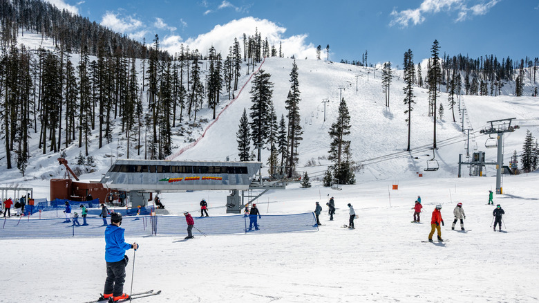 Riders waiting for a lift at Sierra at Tahoe