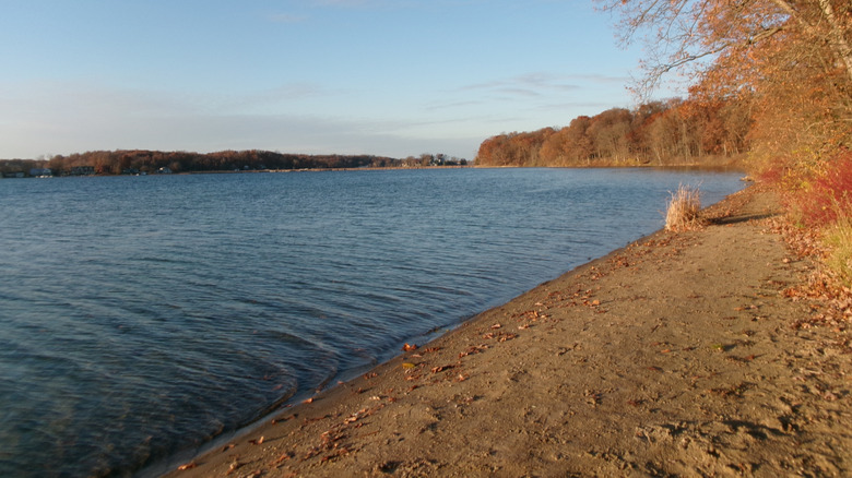An autumnal beach at Pokagon State Park