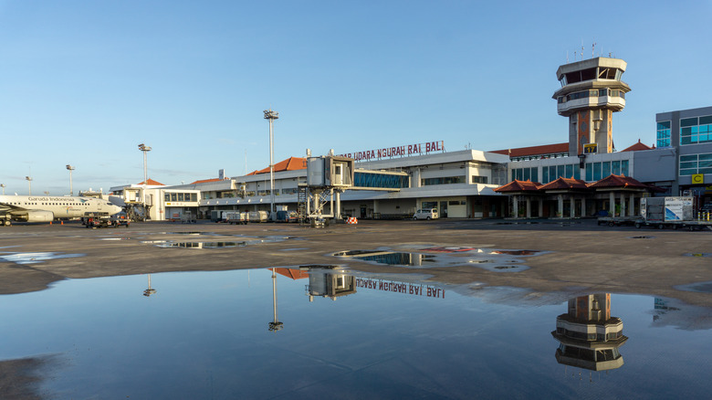 the tarmac outside of the I Gusti Ngurah Rai Airport in Bali, Indonesia sits empty and quiet on Nyepi