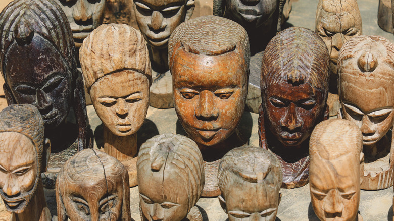 Carved statues at the Akodessawa Fetish Market