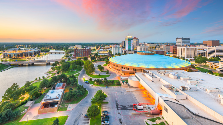 Wichita, Kansas, city skyline at dusk