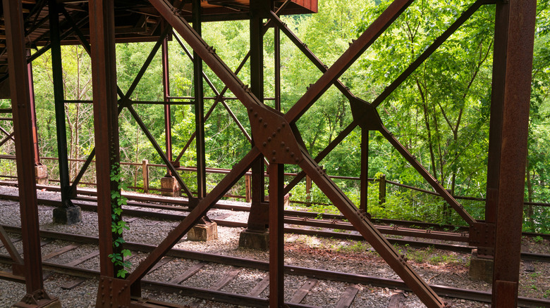 Old steel beams are all that remains of an industrial structure in Nuttallburg, West Virginia