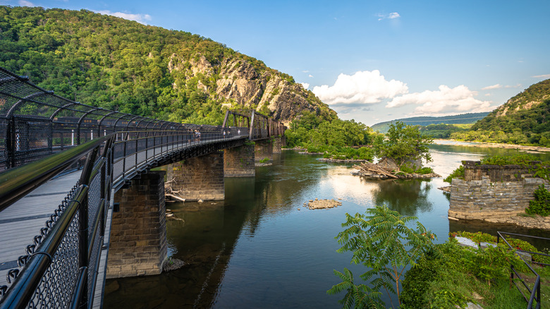 A historic railroad bridge walking path at Harper's Ferry, West Virginia