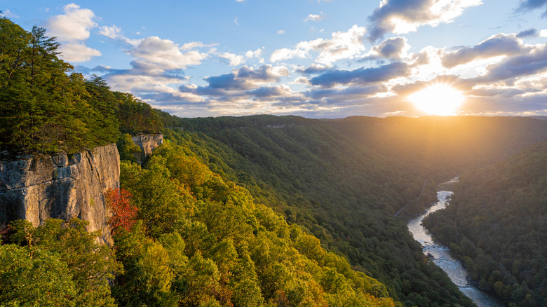 Sun setting over New River Gorge near Lansing, West Virginia