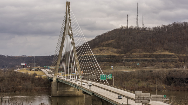Aerial view of Memorial Bridge in Weirton, West Virginia