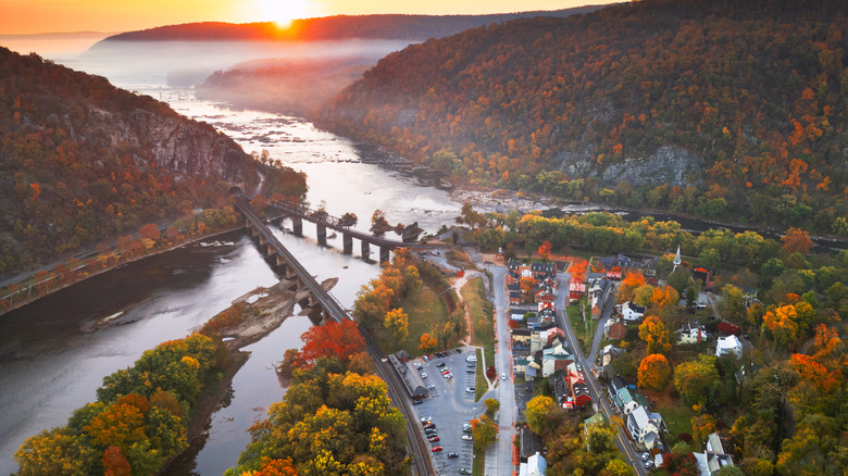 Harpers Ferry at dawn in fall
