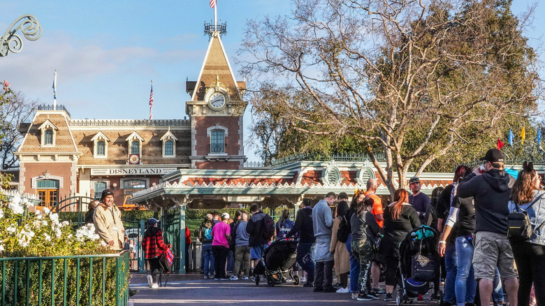 Line of people at ticket entrance Disneyland Anaheim