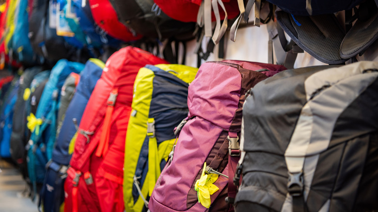 Camping gear on a store shelf