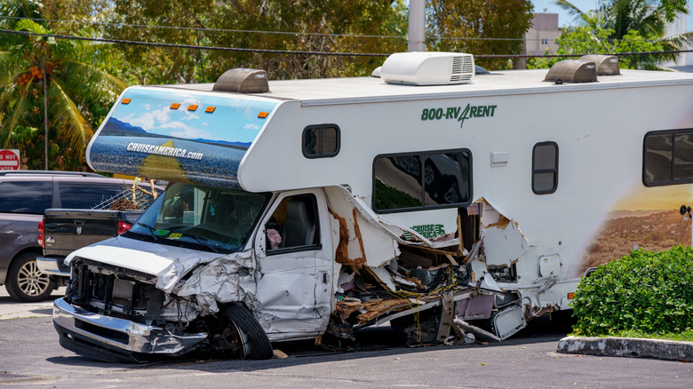 A badly damaged motorhome after a crash